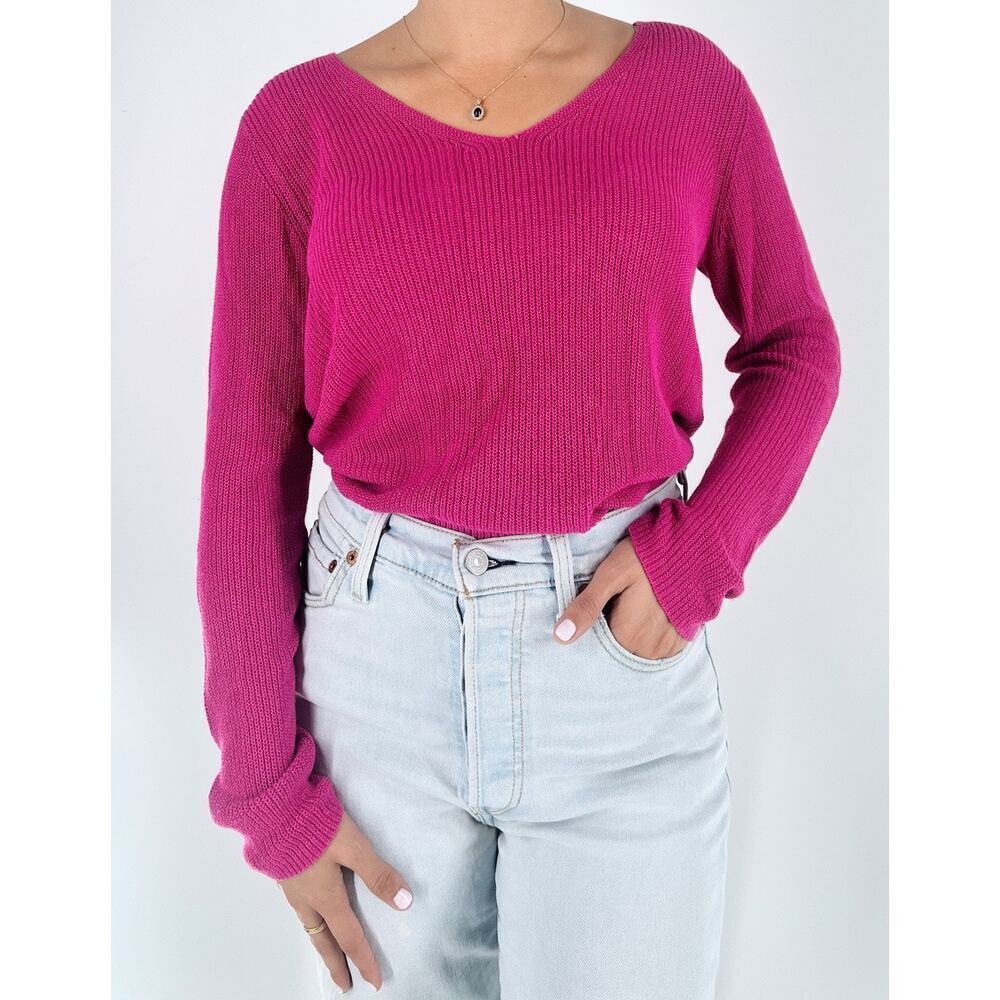 Eileen Fisher V-neckline Pink Silk Blend Knit Yarn Long Sleeve Sweater Size XS
